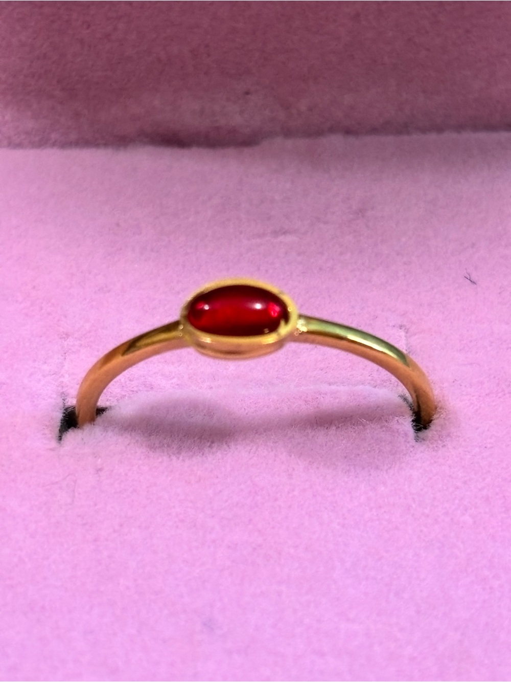 18kt Gold plated stainless steel Ring with Red Cabochon Gemstone